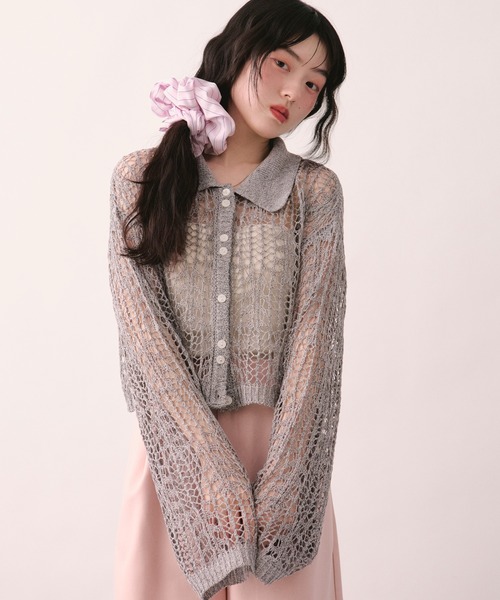loin nuit(ロワンニュイ)の「tape sheer colour knit cardigan / テープシアーカラーニットカーディガン(カーディガン/ボレロ・レディース・ライトブルー/ミックスグレー/ピンク/イエロー・FREE)」の19枚目の写真