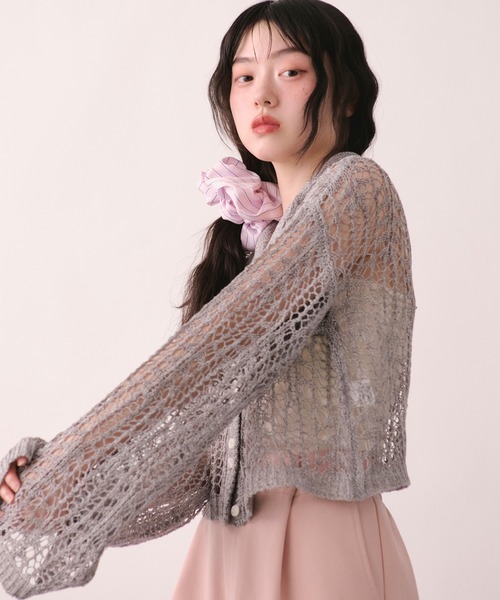 loin nuit(ロワンニュイ)の「tape sheer colour knit cardigan / テープシアーカラーニットカーディガン(カーディガン/ボレロ・レディース・ライトブルー/ミックスグレー/ピンク/イエロー・FREE)」の20枚目の写真
