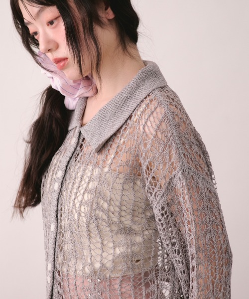 loin nuit(ロワンニュイ)の「tape sheer colour knit cardigan / テープシアーカラーニットカーディガン(カーディガン/ボレロ・レディース・ライトブルー/ミックスグレー/ピンク/イエロー・FREE)」の21枚目の写真
