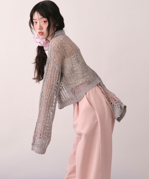 セール】tape sheer colour knit cardigan / テープシアーカラーニット