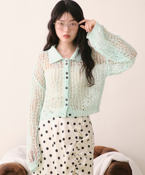 tape sheer colour knit cardigan / テープシアーカラーニット
