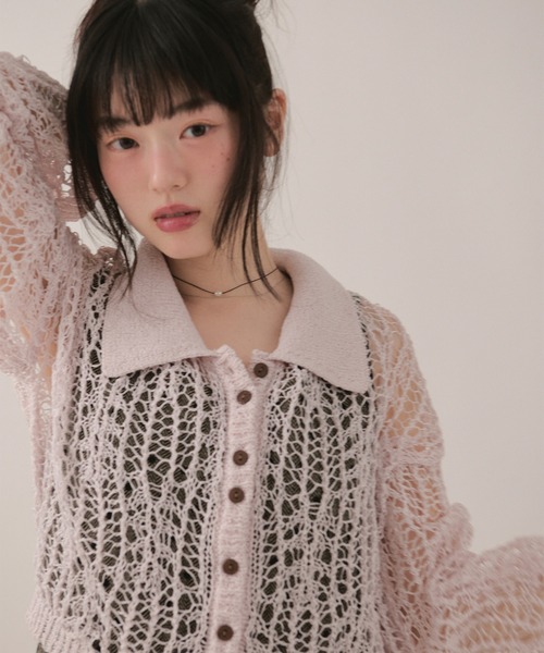 tape sheer colour knit cardigan / テープシアーカラーニット