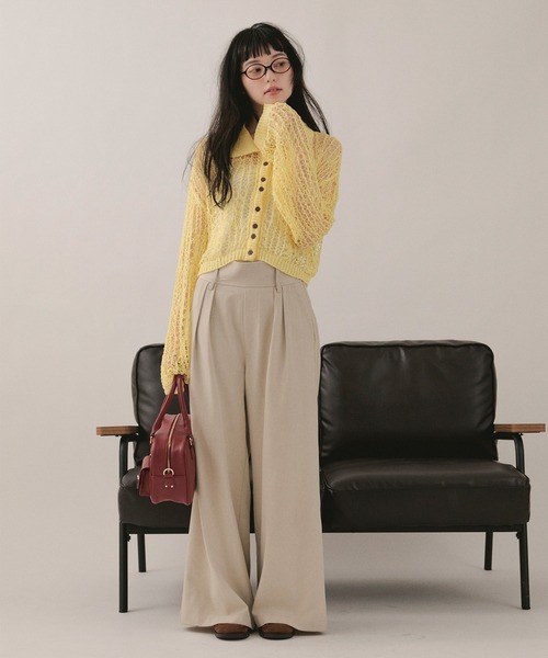 セール】tape sheer colour knit cardigan / テープシアーカラーニット
