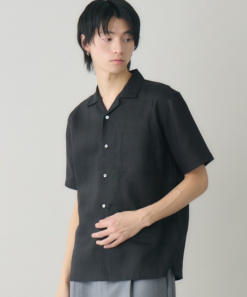 kuros'(クロス)の「【kuros'オリジナル】オープンカラーリネン半袖シャツ リネン100% 日本製(シャツ/ブラウス・メンズ・チャコールグレー/ブラック/ホワイト・MEDIUM/LARGE)」の3枚目の写真