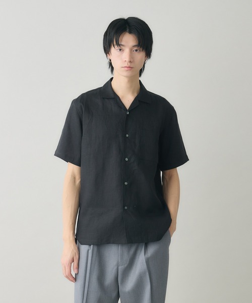kuros'(クロス)の「【kuros'オリジナル】オープンカラーリネン半袖シャツ リネン100% 日本製(シャツ/ブラウス・メンズ・チャコールグレー/ブラック/ホワイト・MEDIUM/LARGE)」の4枚目の写真