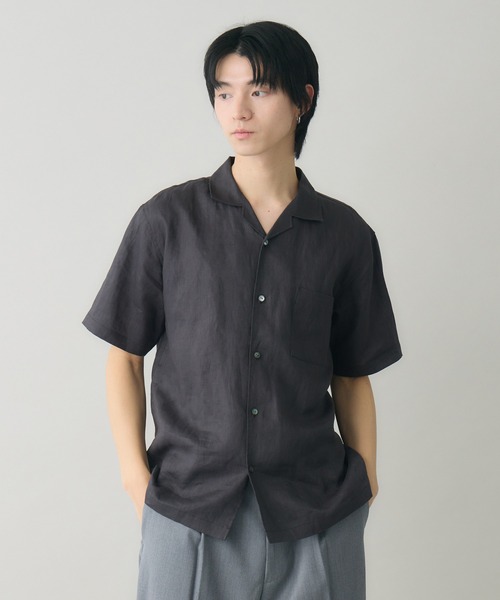 kuros'(クロス)の「【kuros'オリジナル】オープンカラーリネン半袖シャツ リネン100% 日本製(シャツ/ブラウス・メンズ・チャコールグレー/ブラック/ホワイト・MEDIUM/LARGE)」の10枚目の写真