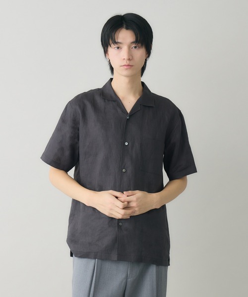 kuros'(クロス)の「【kuros'オリジナル】オープンカラーリネン半袖シャツ リネン100% 日本製(シャツ/ブラウス・メンズ・チャコールグレー/ブラック/ホワイト・MEDIUM/LARGE)」の11枚目の写真