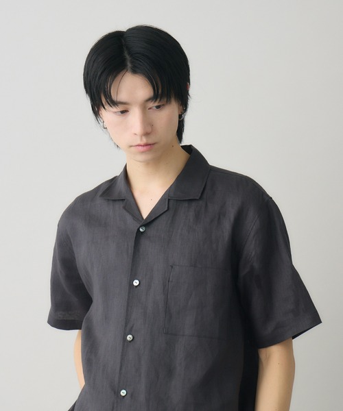 kuros'(クロス)の「【kuros'オリジナル】オープンカラーリネン半袖シャツ リネン100% 日本製(シャツ/ブラウス・メンズ・チャコールグレー/ブラック/ホワイト・MEDIUM/LARGE)」の12枚目の写真