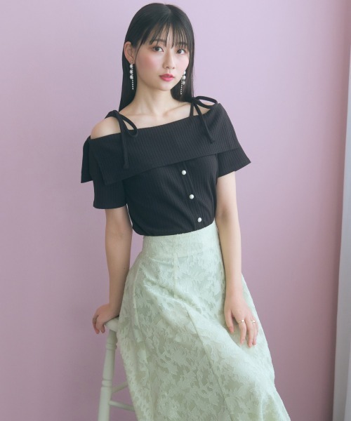 marun(マルン)の「<大きいサイズ>フラワーシアーカットジャガードスカート marun(スカート・レディース・ミント/ネイビー・LL/L/5L/4L/3L)」の4枚目の写真