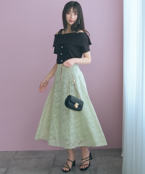 marun(マルン)の「<大きいサイズ>フラワーシアーカットジャガードスカート marun(スカート・レディース・ミント/ネイビー・LL/L/5L/4L/3L)」の20枚目の写真