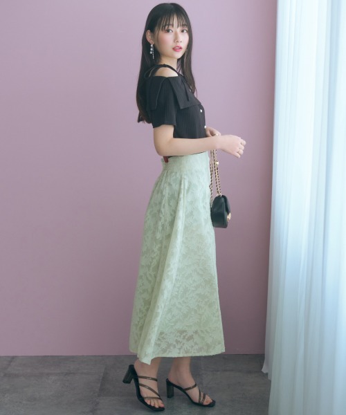 marun(マルン)の「<大きいサイズ>フラワーシアーカットジャガードスカート marun(スカート・レディース・ミント/ネイビー・LL/L/5L/4L/3L)」の3枚目の写真