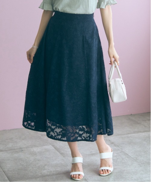 marun(マルン)の「<大きいサイズ>フラワーシアーカットジャガードスカート marun(スカート・レディース・ミント/ネイビー・LL/L/5L/4L/3L)」の18枚目の写真