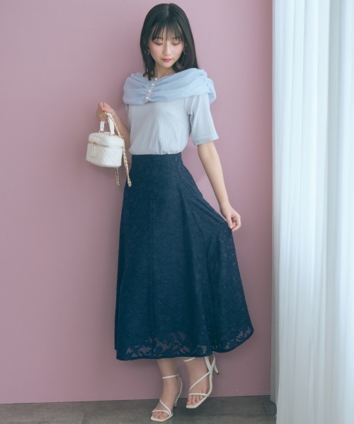 marun(マルン)の「<大きいサイズ>フラワーシアーカットジャガードスカート marun(スカート・レディース・ミント/ネイビー・LL/L/5L/4L/3L)」の21枚目の写真