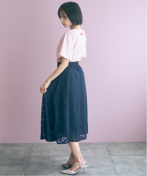 marun(マルン)の「<大きいサイズ>フラワーシアーカットジャガードスカート marun(スカート・レディース・ミント/ネイビー・LL/L/5L/4L/3L)」の10枚目の写真