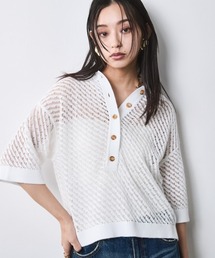 CHIC STYLE | 綿麻透かし編ポロニット＜大きいサイズ有＞シックスタイル(ニット/セーター)