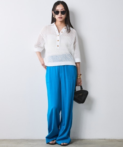 CHIC STYLE（シックスタイル）の「綿麻透かし編ポロニット＜大きいサイズ有＞シックスタイル（ニット/セーター・レディース・オフホワイト/ブラック・L/M/5L/4L/3L/LL）」の21枚目の写真