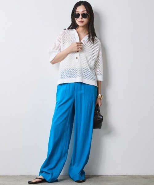 CHIC STYLE（シックスタイル）の「綿麻透かし編ポロニット＜大きいサイズ有＞シックスタイル（ニット/セーター・レディース・オフホワイト/ブラック・L/M/5L/4L/3L/LL）」の10枚目の写真