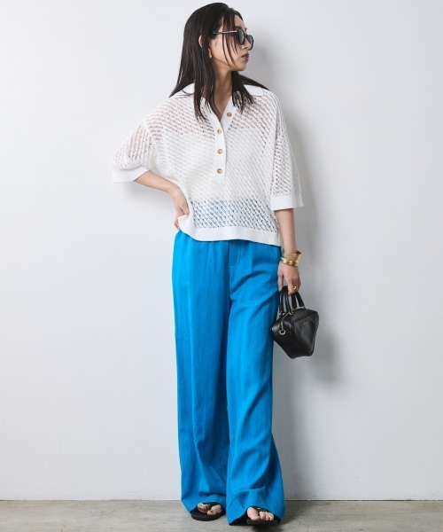 CHIC STYLE（シックスタイル）の「綿麻透かし編ポロニット＜大きいサイズ有＞シックスタイル（ニット/セーター・レディース・オフホワイト/ブラック・L/M/5L/4L/3L/LL）」の11枚目の写真