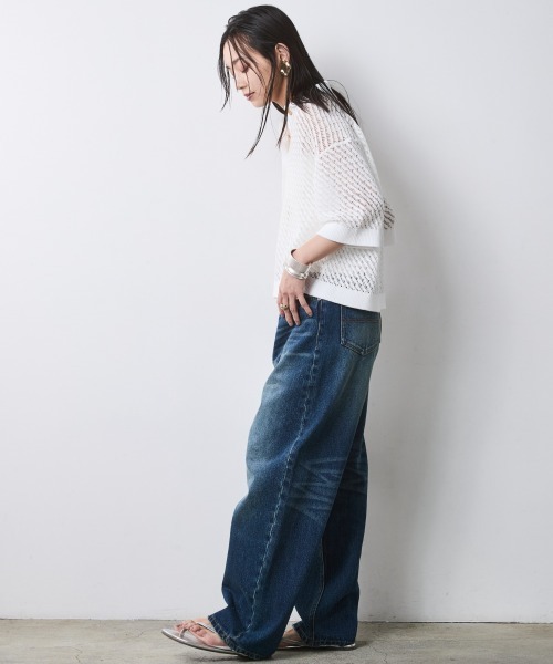 CHIC STYLE（シックスタイル）の「綿麻透かし編ポロニット＜大きいサイズ有＞シックスタイル（ニット/セーター・レディース・オフホワイト/ブラック・L/M/5L/4L/3L/LL）」の12枚目の写真