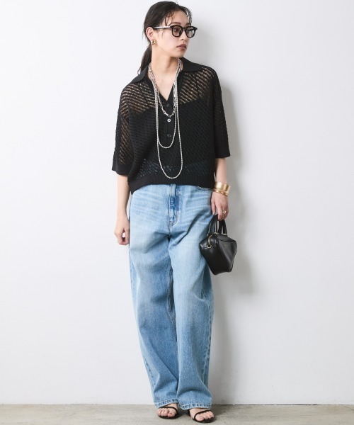 CHIC STYLE（シックスタイル）の「綿麻透かし編ポロニット＜大きいサイズ有＞シックスタイル（ニット/セーター・レディース・オフホワイト/ブラック・L/M/5L/4L/3L/LL）」の15枚目の写真