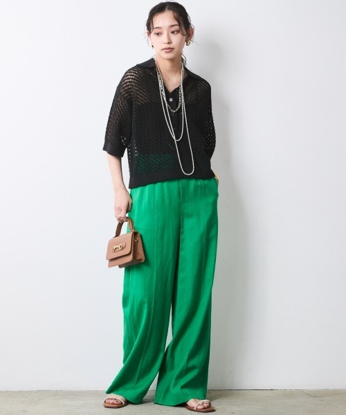 CHIC STYLE（シックスタイル）の「綿麻透かし編ポロニット＜大きいサイズ有＞シックスタイル（ニット/セーター・レディース・オフホワイト/ブラック・L/M/5L/4L/3L/LL）」の4枚目の写真