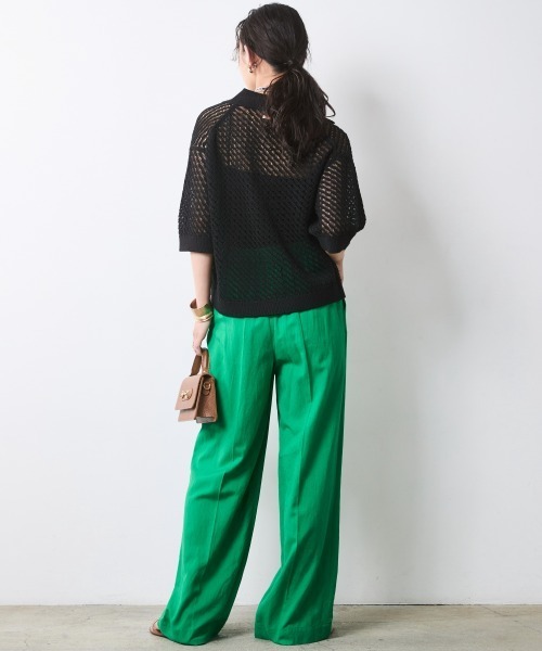 CHIC STYLE（シックスタイル）の「綿麻透かし編ポロニット＜大きいサイズ有＞シックスタイル（ニット/セーター・レディース・オフホワイト/ブラック・L/M/5L/4L/3L/LL）」の5枚目の写真