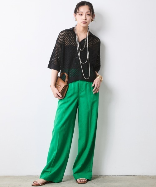 CHIC STYLE（シックスタイル）の「綿麻透かし編ポロニット＜大きいサイズ有＞シックスタイル（ニット/セーター・レディース・オフホワイト/ブラック・L/M/5L/4L/3L/LL）」の6枚目の写真