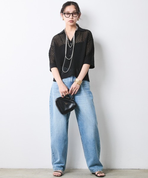 CHIC STYLE（シックスタイル）の「綿麻透かし編ポロニット＜大きいサイズ有＞シックスタイル（ニット/セーター・レディース・オフホワイト/ブラック・L/M/5L/4L/3L/LL）」の22枚目の写真