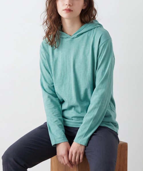 comfort colors(コンフォートカラーズ)の「【T18】【Comfort Colors/コンフォートカラーズ】GARMENT DYED HOODED LONG SLEEVE TEE(Tシャツ/カットソー・メンズ・サックスブルー/レッド/ミント/ネイビー・MEDIUM/SMALL)」の2枚目の写真