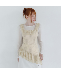 ソーラードットフリルスリーブレスTシャツセットアップ