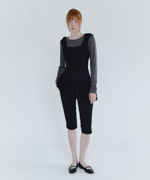 MICANE(ミケーネ)の「ソーラードットフリルスリーブレスTシャツセットアップ(Tシャツ/カットソー・レディース・ブラック/クリーム・SMALL/MEDIUM/LARGE/X-LARGE)」の10枚目の写真