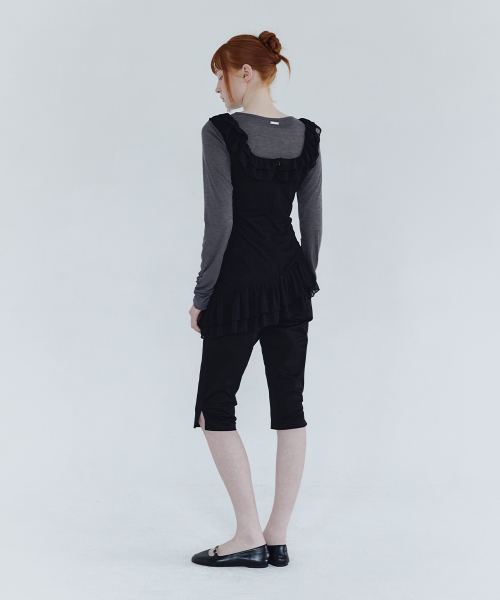 MICANE(ミケーネ)の「ソーラードットフリルスリーブレスTシャツセットアップ(Tシャツ/カットソー・レディース・ブラック/クリーム・SMALL/MEDIUM/LARGE/X-LARGE)」の9枚目の写真