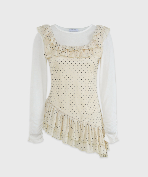 MICANE(ミケーネ)の「ソーラードットフリルスリーブレスTシャツセットアップ(Tシャツ/カットソー・レディース・ブラック/クリーム・SMALL/MEDIUM/LARGE/X-LARGE)」の8枚目の写真