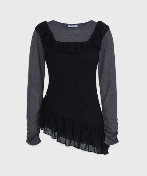 MICANE(ミケーネ)の「ソーラードットフリルスリーブレスTシャツセットアップ(Tシャツ/カットソー・レディース・ブラック/クリーム・SMALL/MEDIUM/LARGE/X-LARGE)」の6枚目の写真