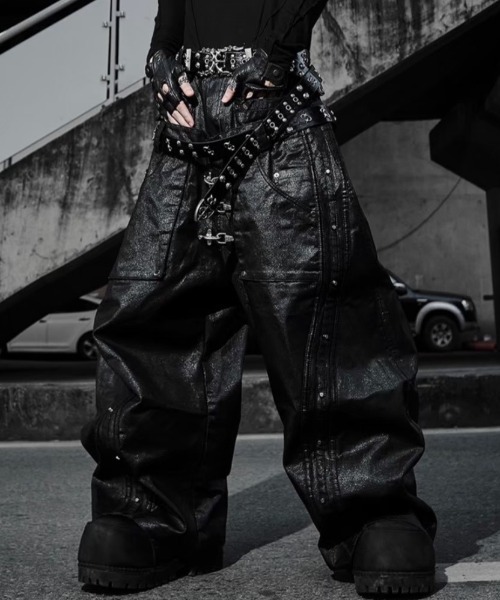 RICH(リッチ)の「【RICH】Mock Double Waist Wide Leg Pants / 【リッチ】モックダブルウエストワイドデニムパンツ<着用動画あり>(デニムパンツ・メンズ・ブラック・02/01)」の2枚目の写真