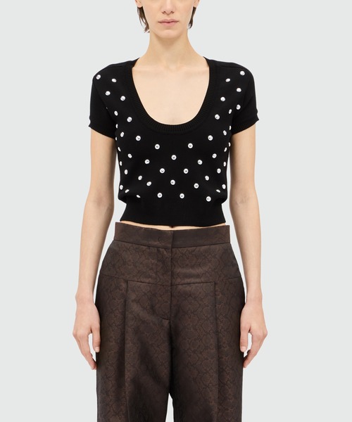 MSGM(エムエスジーエム)の「スタッズ ショートスリーブ ニットトップ(ニット/セーター・レディース・ピンク/ブラック・M/S)」の7枚目の写真