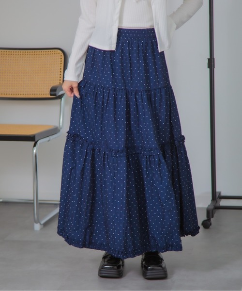 HALEY PESCA(ヘーリーペスカ)の「HALEY PESCA/ドット柄ティアードフリルロングスカート(スカート・レディース・ネイビー/ホワイト/ブラック/ライトイエロー・FREE)」の3枚目の写真