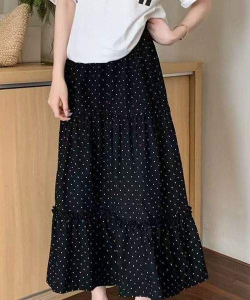 HALEY PESCA(ヘーリーペスカ)の「HALEY PESCA/ドット柄ティアードフリルロングスカート(スカート・レディース・ネイビー/ホワイト/ブラック/ライトイエロー・FREE)」の2枚目の写真