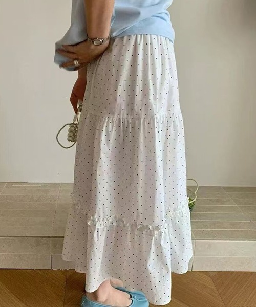 HALEY PESCA(ヘーリーペスカ)の「HALEY PESCA/ドット柄ティアードフリルロングスカート(スカート・レディース・ネイビー/ホワイト/ブラック/ライトイエロー・FREE)」の5枚目の写真