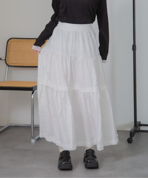 HALEY PESCA(ヘーリーペスカ)の「HALEY PESCA/ドット柄ティアードフリルロングスカート(スカート・レディース・ネイビー/ホワイト/ブラック/ライトイエロー・FREE)」の6枚目の写真