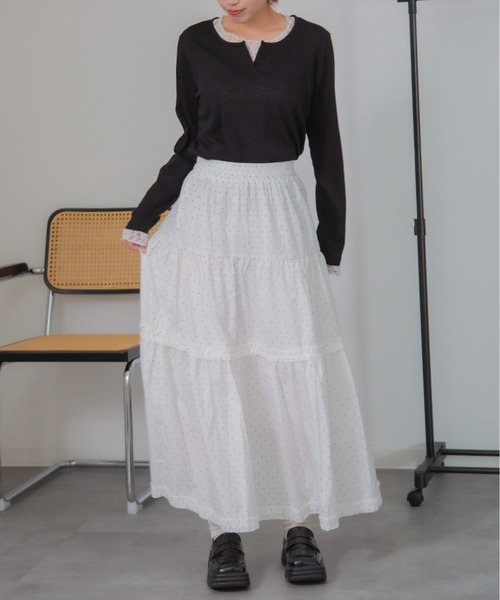 HALEY PESCA(ヘーリーペスカ)の「HALEY PESCA/ドット柄ティアードフリルロングスカート(スカート・レディース・ネイビー/ホワイト/ブラック/ライトイエロー・FREE)」の7枚目の写真