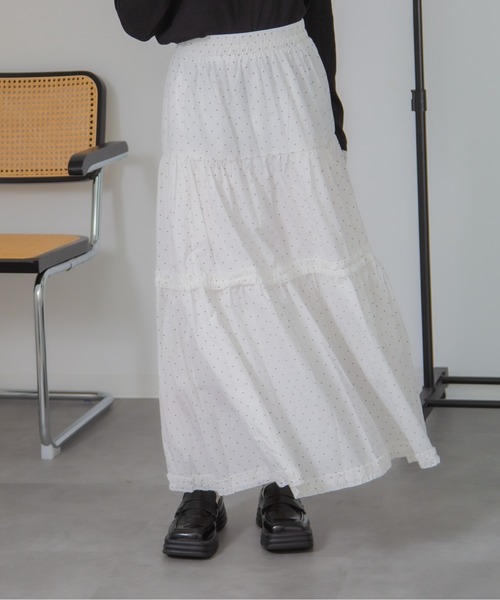 HALEY PESCA(ヘーリーペスカ)の「HALEY PESCA/ドット柄ティアードフリルロングスカート(スカート・レディース・ネイビー/ホワイト/ブラック/ライトイエロー・FREE)」の8枚目の写真