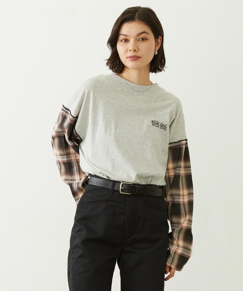 MILKFED.（ミルクフェド）の「PLAID SLEEVES L/S TOP（Tシャツ/カットソー・レディース・ネイビー/ブラック/グレー・ONE SIZE）」の2枚目の写真