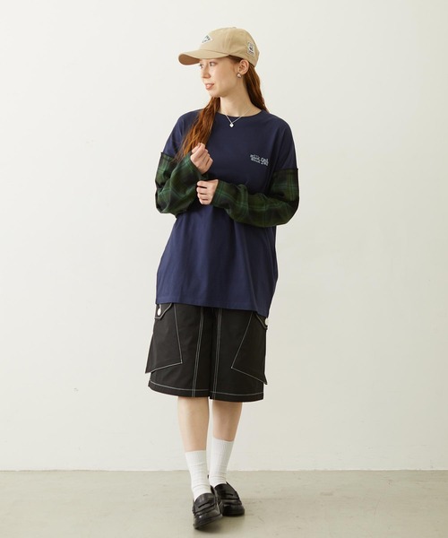 MILKFED.（ミルクフェド）の「PLAID SLEEVES L/S TOP（Tシャツ/カットソー・レディース・ネイビー/ブラック/グレー・ONE SIZE）」の6枚目の写真