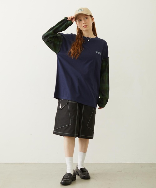 MILKFED.（ミルクフェド）の「PLAID SLEEVES L/S TOP（Tシャツ/カットソー・レディース・ネイビー/ブラック/グレー・ONE SIZE）」の7枚目の写真