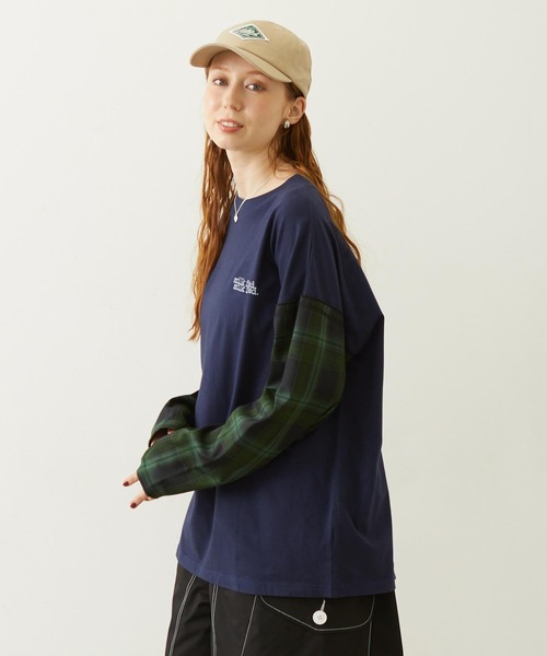 MILKFED.（ミルクフェド）の「PLAID SLEEVES L/S TOP（Tシャツ/カットソー・レディース・ネイビー/ブラック/グレー・ONE SIZE）」の4枚目の写真