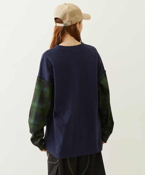 MILKFED.（ミルクフェド）の「PLAID SLEEVES L/S TOP（Tシャツ/カットソー・レディース・ネイビー/ブラック/グレー・ONE SIZE）」の5枚目の写真