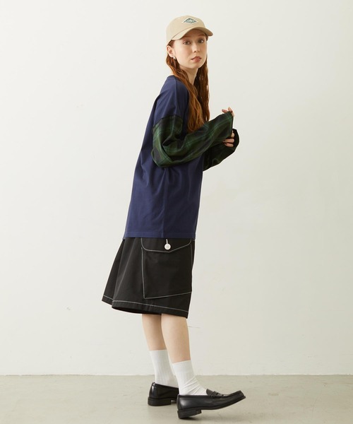MILKFED.（ミルクフェド）の「PLAID SLEEVES L/S TOP（Tシャツ/カットソー・レディース・ネイビー/ブラック/グレー・ONE SIZE）」の10枚目の写真