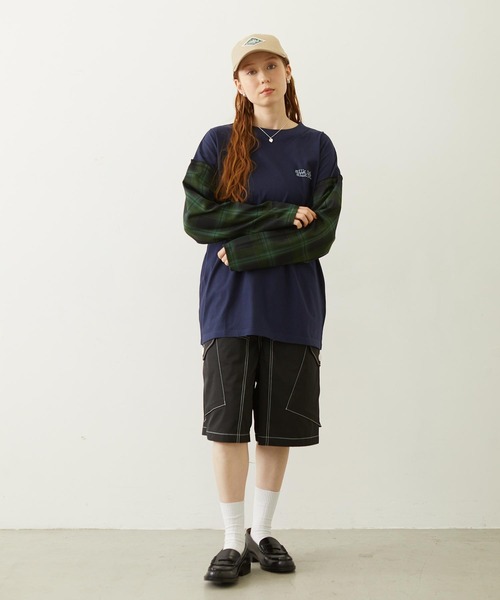 MILKFED.（ミルクフェド）の「PLAID SLEEVES L/S TOP（Tシャツ/カットソー・レディース・ネイビー/ブラック/グレー・ONE SIZE）」の11枚目の写真