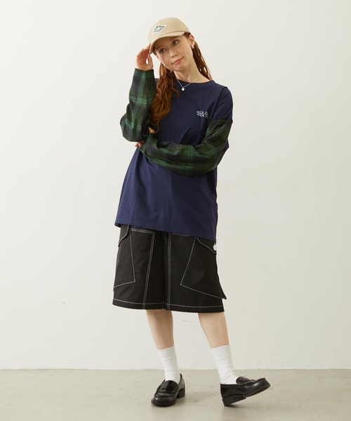 MILKFED.（ミルクフェド）の「PLAID SLEEVES L/S TOP（Tシャツ/カットソー・レディース・ネイビー/ブラック/グレー・ONE SIZE）」の12枚目の写真